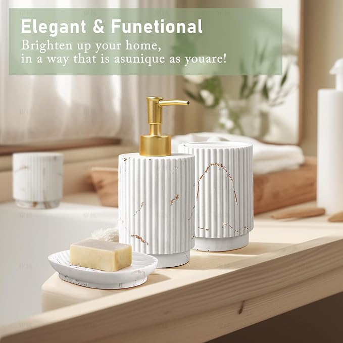Bathroom Accessories Set 4 Pcs-Toothbrush Holders Set, Soap Dispenser, Cotton - Image 4