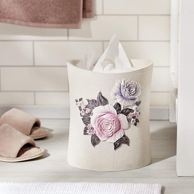 Zahari Home 2pc Michelle Bathroom Set Waste Basket & Tissue Cover Modern - Image 2