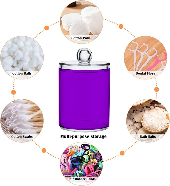 Purple Qtip Holder Organizer Dispenser Cotton Swabs Cans Plastic Jars - Image 4