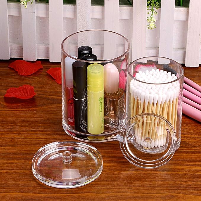 Hipiwe Clear Acrylic Cotton Swab Holder Preminm Quality Round Container Cotton - Image 7