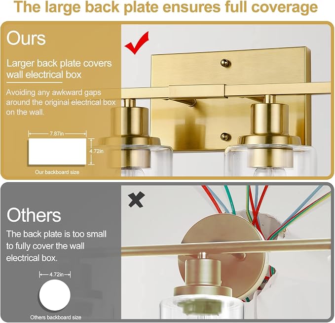 4-Light Vanity Lights with Clear Glass Shades, Brushed Gold Bathroom Light - Image 4