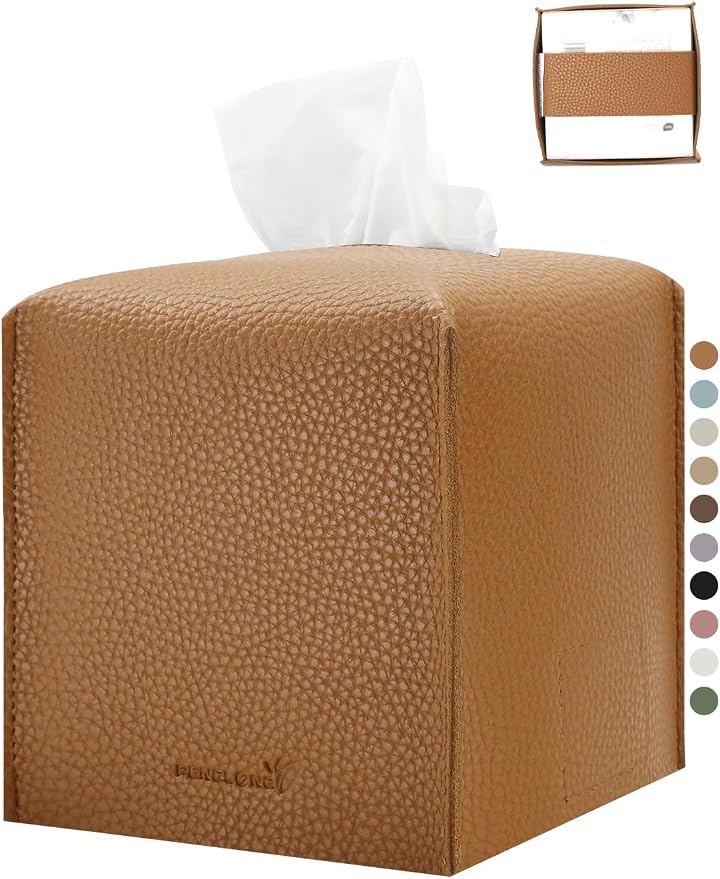 Tissue Box Cover 5X5X5'' PU Leather Tissue Holder Square Tissue Cube Box by PENGLONGHOMEDECORATION