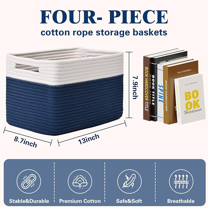 Storage Baskets for Organizing, 4 Pack Baskets for Shelves, Decorative Storage - Image 3