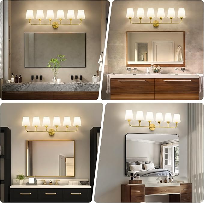 Bathroom Vanity Light, Brushed Gold Bathroom Light Fixtures, 6-Light Lighting - Image 2