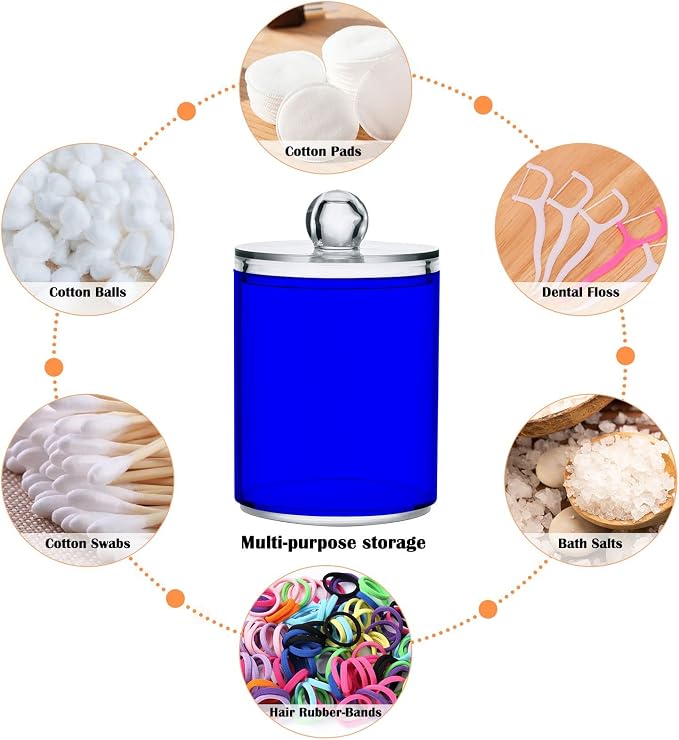 Blue Qtip Holder Organizer Dispenser Cotton Swabs Cans Plastic Jars - Image 4