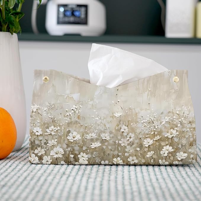 Spring Floral Leather Tissue Box Cover Rectangle, Wildflower Toilet Paper Box - Image 2