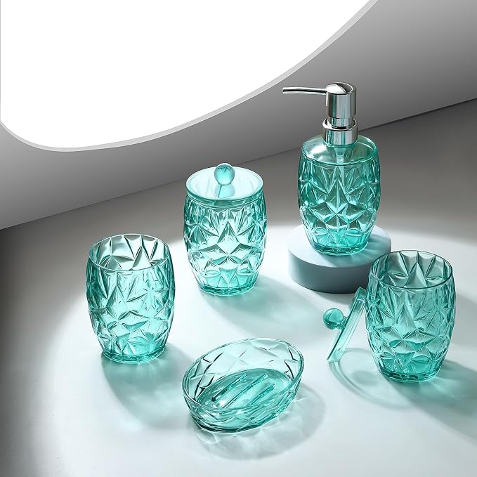Shatterproof Acrylic Teal Blue Bathroom Accessories Set – Glass-Free, 5-Piece - Image 3