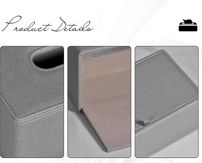 Tissue Box Cover Rectangular 9.8" x 5.3" x 4.3" Refined Modern PU Leather - Image 4