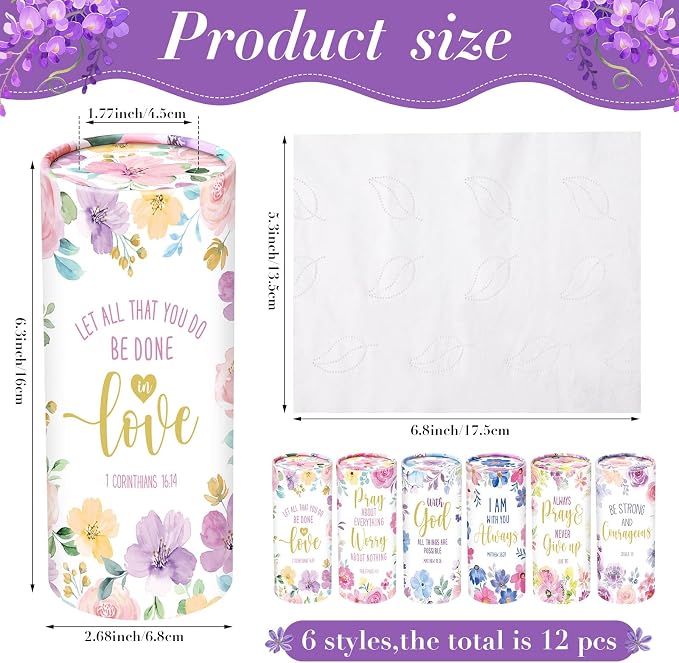Outus 12 Pcs Floral Christian Car Tissues Cylinder Holder - Image 2