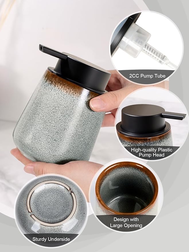 INGOFIN Ceramic Foaming Soap Dispenser -12oz Foam Hand Soap Dispenser Bathroom - Image 4