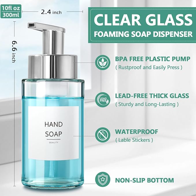 Glass Soap Dispenser, 10 oz/300ml Foaming Soap Dispenser, 4 Pack Foaming Hand - Image 4
