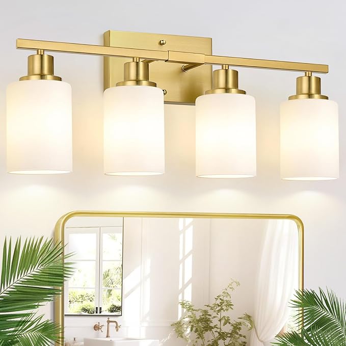 4-Light Bathroom Light Fixtures, Brushed Gold Vanity Lights by Indoibrightenyourbathroom