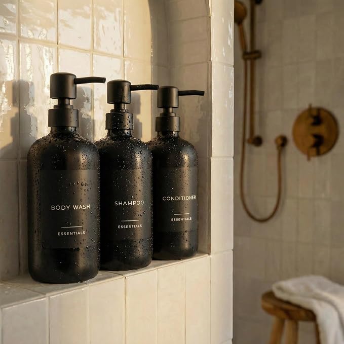 Stylish Shampoo and Conditioner Dispenser Set of 3 by KIBAGA