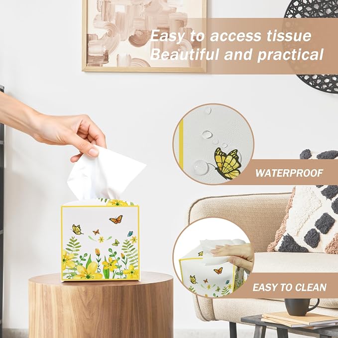 Yellow Floral Butterfly Tissue Box Cover Square - Image 3