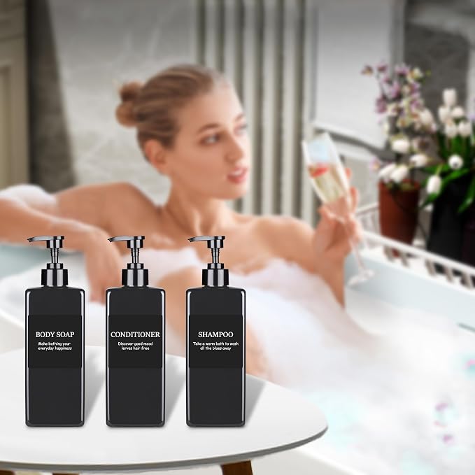 Refillable Shampoo and Conditioner Dispenser Plastic Shampoo Pump Bottles Set - Image 5
