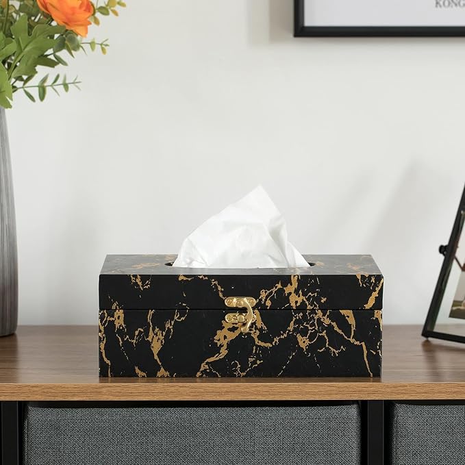 Black and Gold Marble Tissue Box Cover, Modern Tissue Box Holder - Image 5