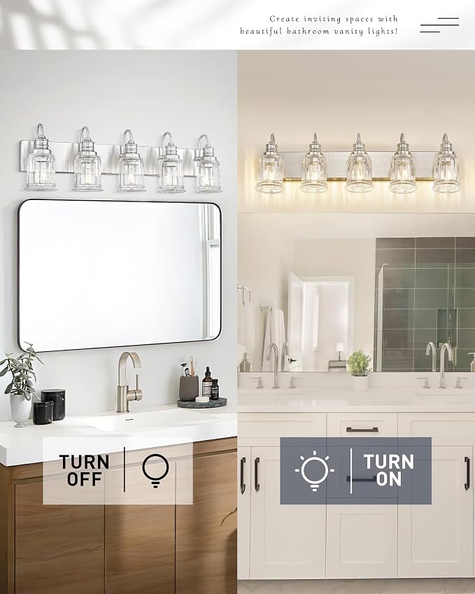 Bathroom Light Fixtures, HWH 5-Light Vanity Light, Modern Brushed Nickel Wall - Image 5
