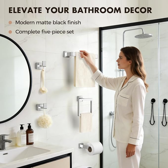 Bathroom Accessories Towel Bar Set: 10 Pieces Brushed Nickel Square Bathroom - Image 7
