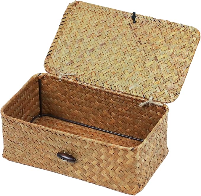 Wicker Storage Basket with Lid, Natural Seagrass Storage Baskets by ORDELITE