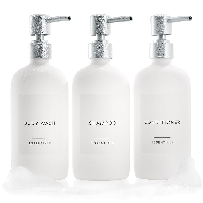 Stylish Shampoo and Conditioner Dispenser Set of 3 - Image 9