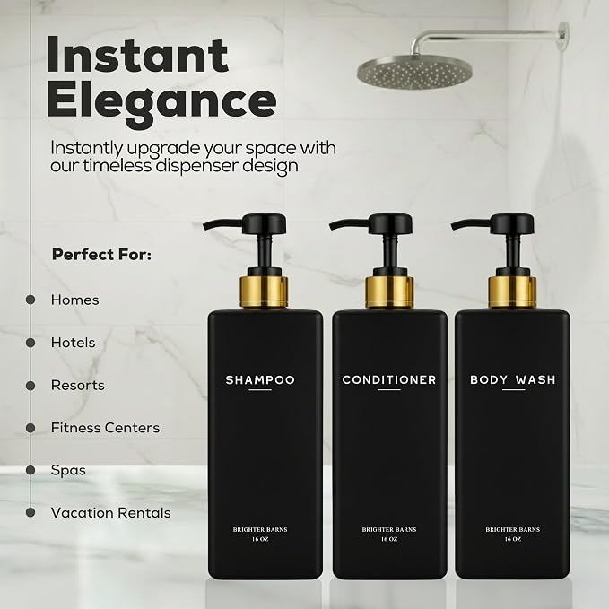 Black Shampoo and Conditioner Dispenser Set by Brighter Barns - Image 2