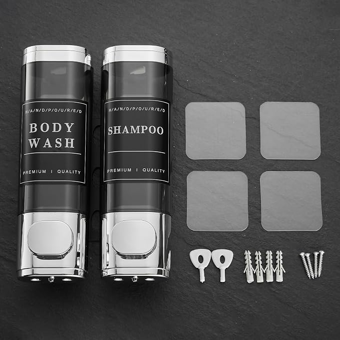 Shower Soap Dispenser 2 Chamber No Drill Wall-Mounted Shampoo Dispenser - Image 2