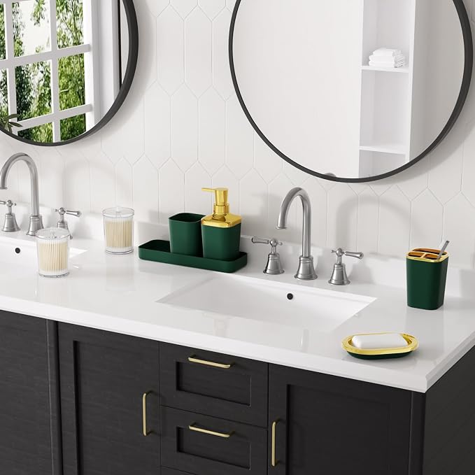 Bathroom Accessories Set, Dark Green Bathroom Accessory Set - Image 2