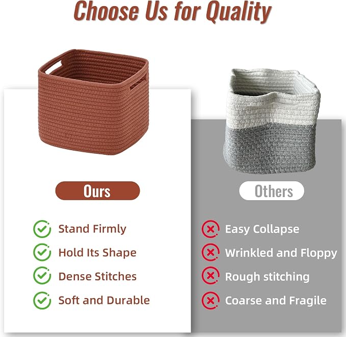 3 Pack Cube Storage Bin, 9”x9”x7” Cotton Rope Woven Baskets - Image 9