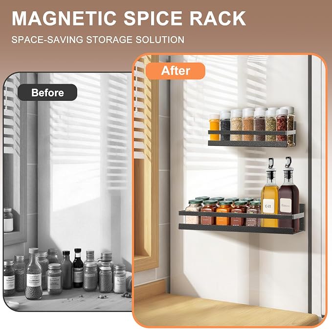 Uten Large Spice Rack for Refrigerator, 2 Pack Strong Magnetic Shelves - Image 5
