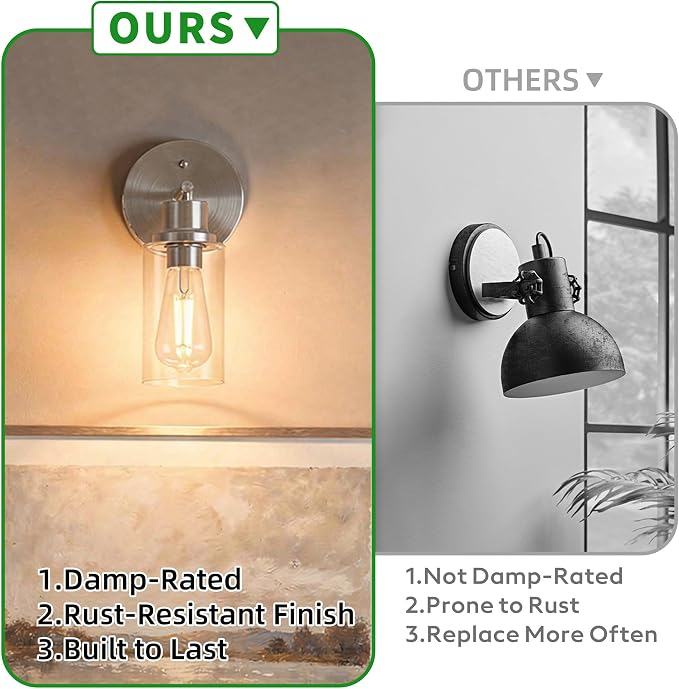 2-Pack Brushed Nickel Bathroom Wall Sconces, Modern Vanity Light Fixtures - Image 5