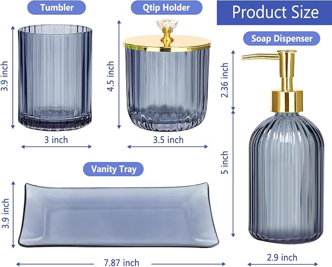 Haturi Bathroom Accessories Set, Toothbrush Holder, Apothecary Jar, Vanity Tray - Image 5