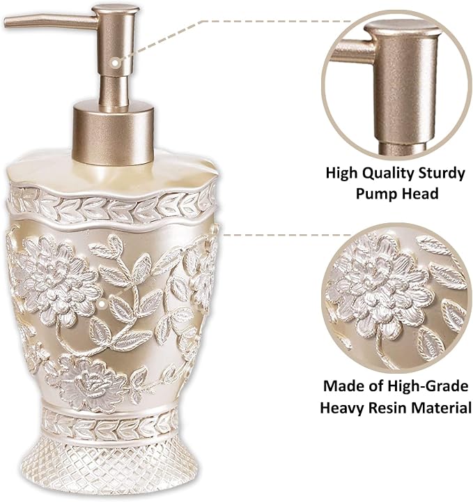 Zahari Home 4pc Rose Vine Bathroom Accessories Sets Lotion Pump, Tooth Brush - Image 2