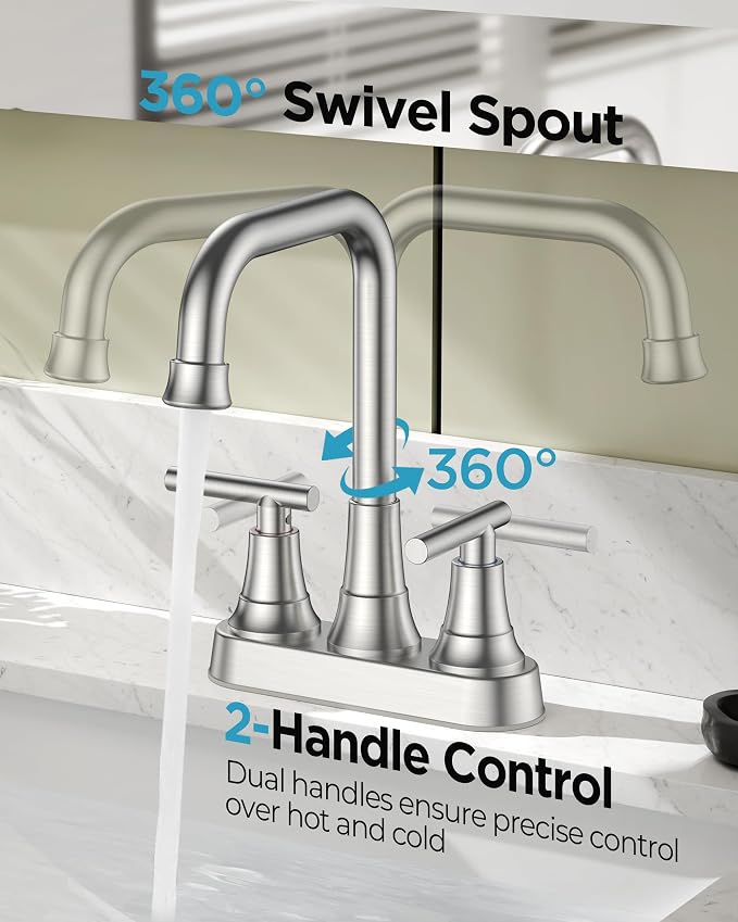 FORIOUS 4 Inch Centerset Bathroom Faucet 3 Hole, 2 Handle Brushed Nickel Faucet - Image 4