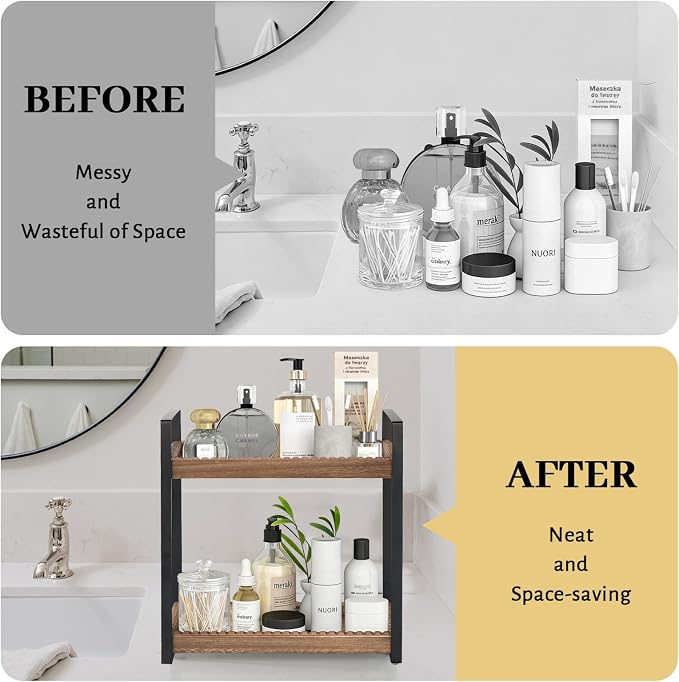 2 Tier Bathroom Organizers and Storage, Farmhouse Countertop Organizer - Image 5