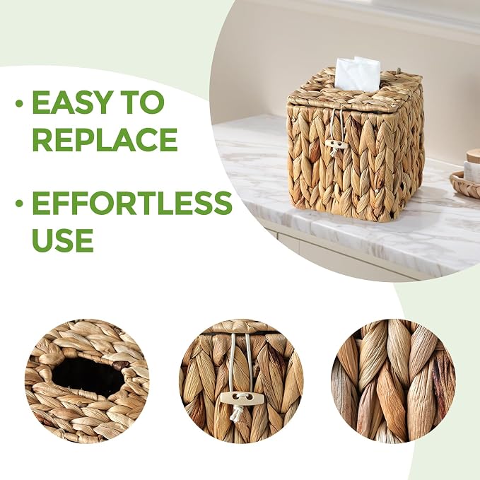Rattan Tissue Box Cover with Lid, Wicker Tissue Box Holder Square, Hand Woven - Image 5
