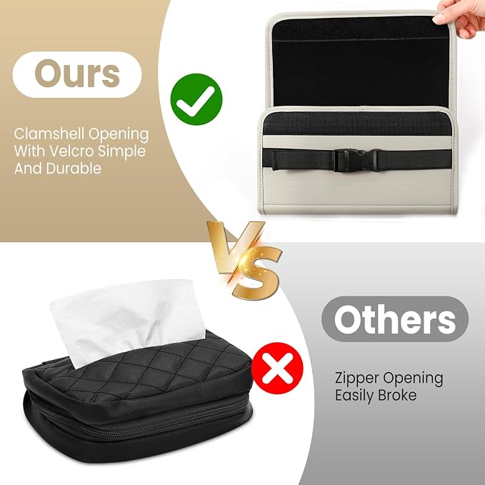 Car Tissue Holder, WHHMK Tissue Box Cover Keep Car Tidy, Premium PU Leather - Image 3
