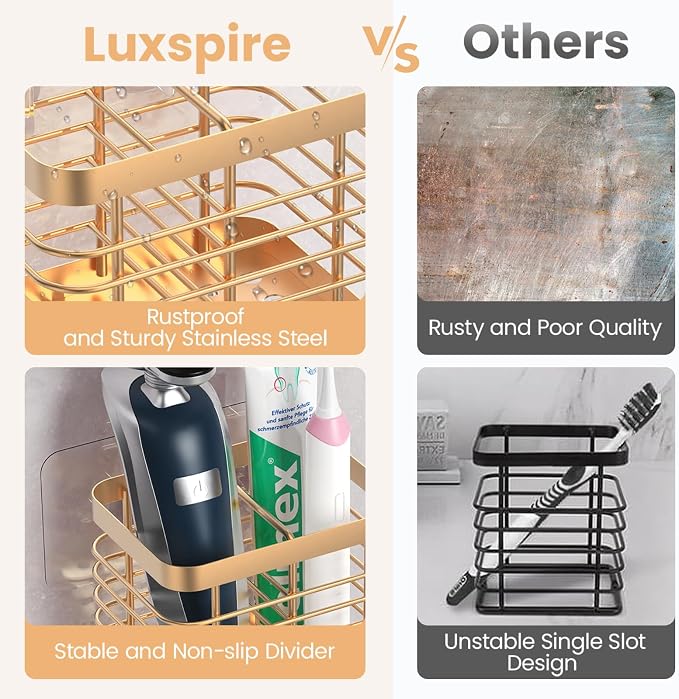 Luxspire Toothbrush Holders for Bathroom, Stainless Steel Electric Toothbrush - Image 4