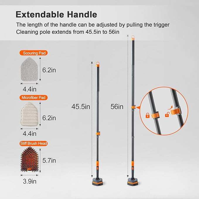Tile Tub Scrubber Brush with 3 Different Function Cleaning Heads and 56" - Image 2