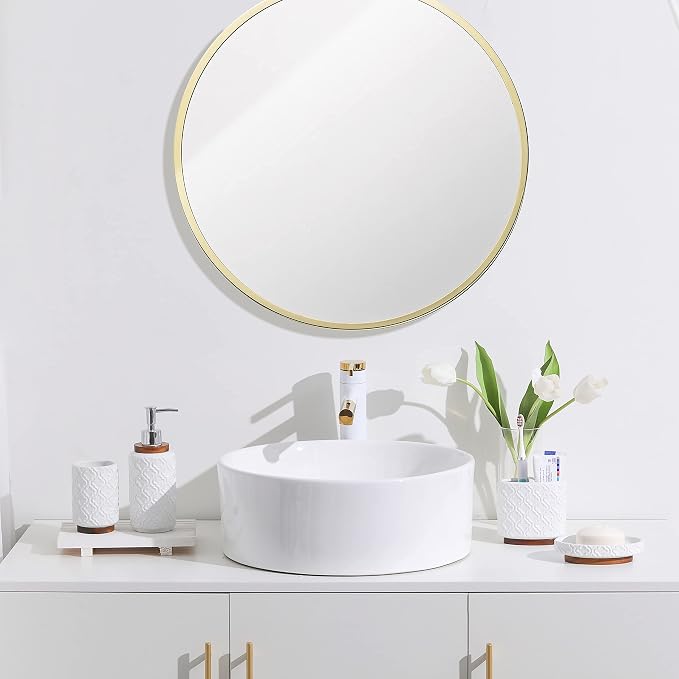 Elegant Bathroom Accessories Set 4 PCS Ceramic and Wood Bathroom Accessory Set - Image 7