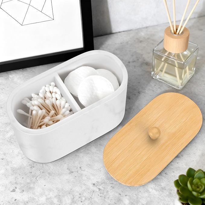 Cotton Swab Holder, Round Cotton Pads Balls Qtip Holder Dispenser - Image 2