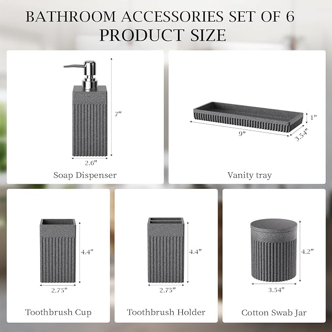 6-Piece Bathroom Set Grey - Image 8