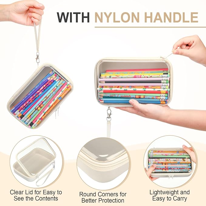 4 Pcs Hard Clear Zipper Case Hard Shell Plastic Pencil Case Large Transparent - Image 4