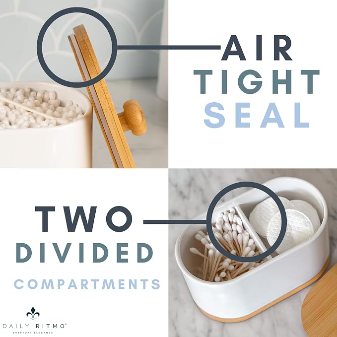 DAILY RITMO® Large White Cotton Swab & Ball Holder Dispenser | Two Sided Dual - Image 6