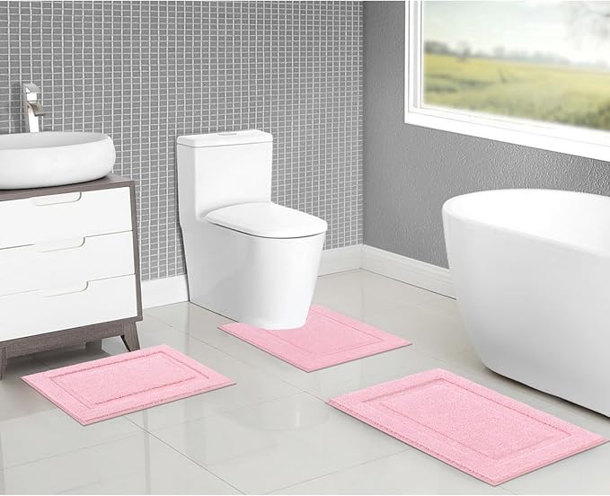SHACOS Pink Bathroom Rugs Sets 3 Piece, Soft Fluffy Water Absorbent Bath Rugs - Image 8