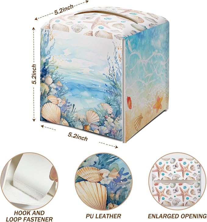 Coastal Starfish Seashell Tissue Box Cover Square - Image 2