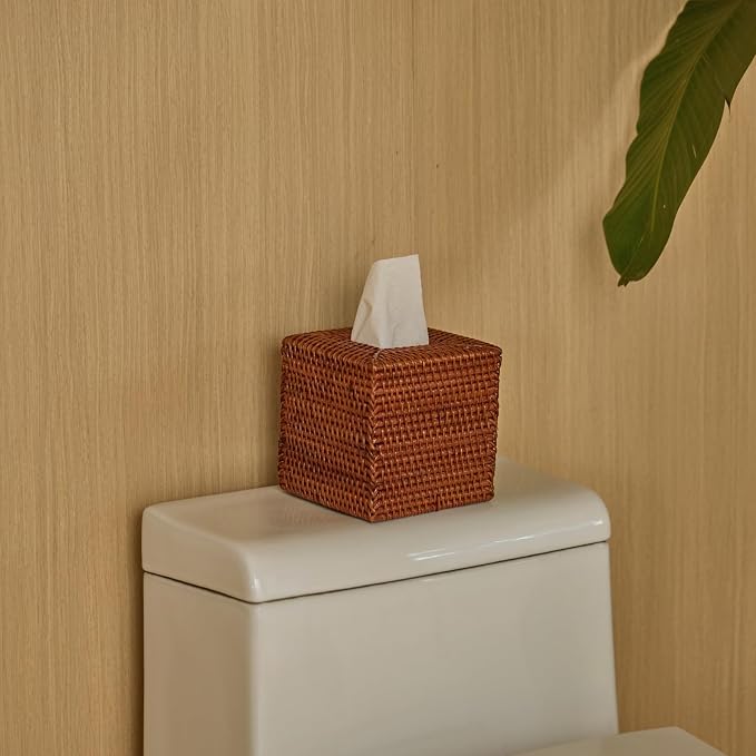 Square Rattan Tissue Box Cover, Hand Woven Wicker Tissue Holder, 5.5 x 5.5 X - Image 5