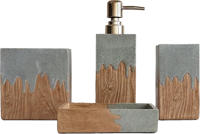 Hymmah Bathroom Accessories Set, Wooden Design Toothbrush Holder, Farmhouse by Hymmah