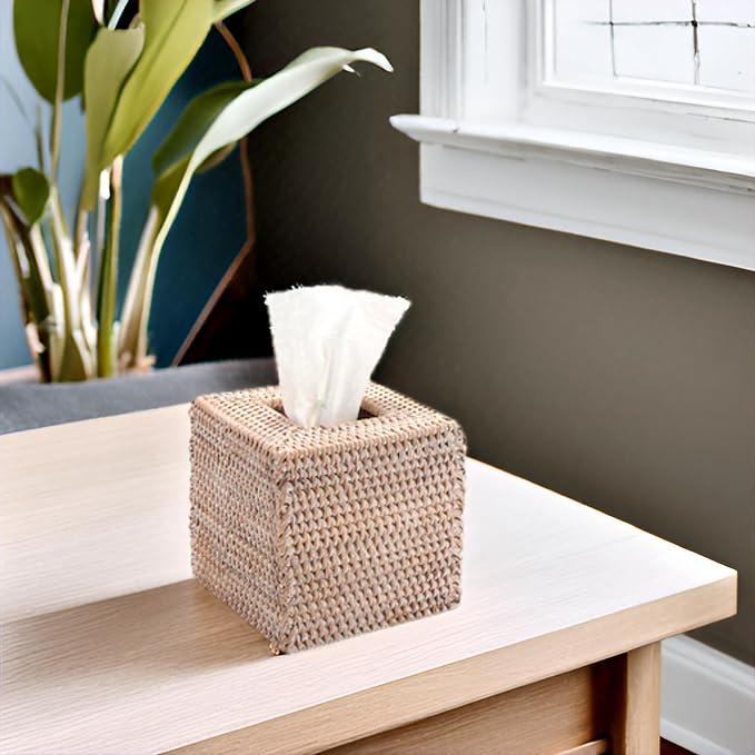 Rattan Tissue Box Cover Square, Wicker Tissue Box Holder, Decorative Woven - Image 5