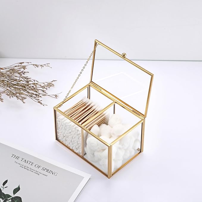 Hipiwe 2 Slots Glass Qtip Holder Gold Q-tip Storage Box - Image 5