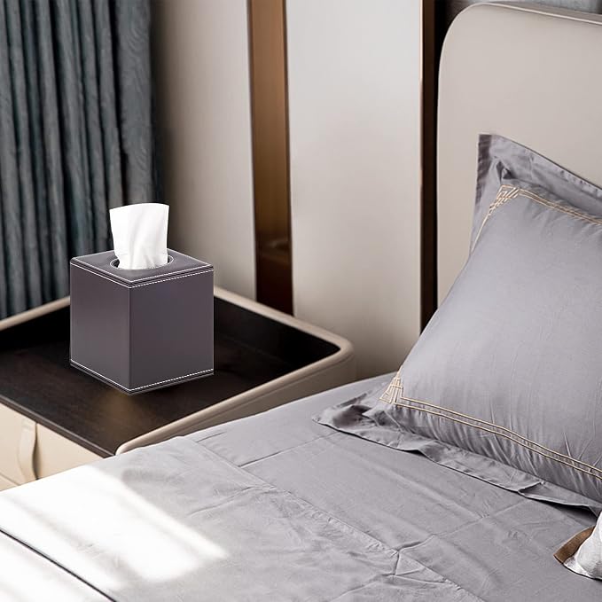 Stylish PU Leather Tissue Box Holder, Square Napkin Holder Pumping Paper Case - Image 5